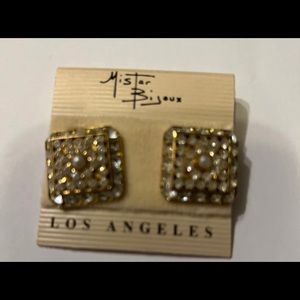 Vintage  Mistar Bijoux clip on earrings, rhinestone crystals